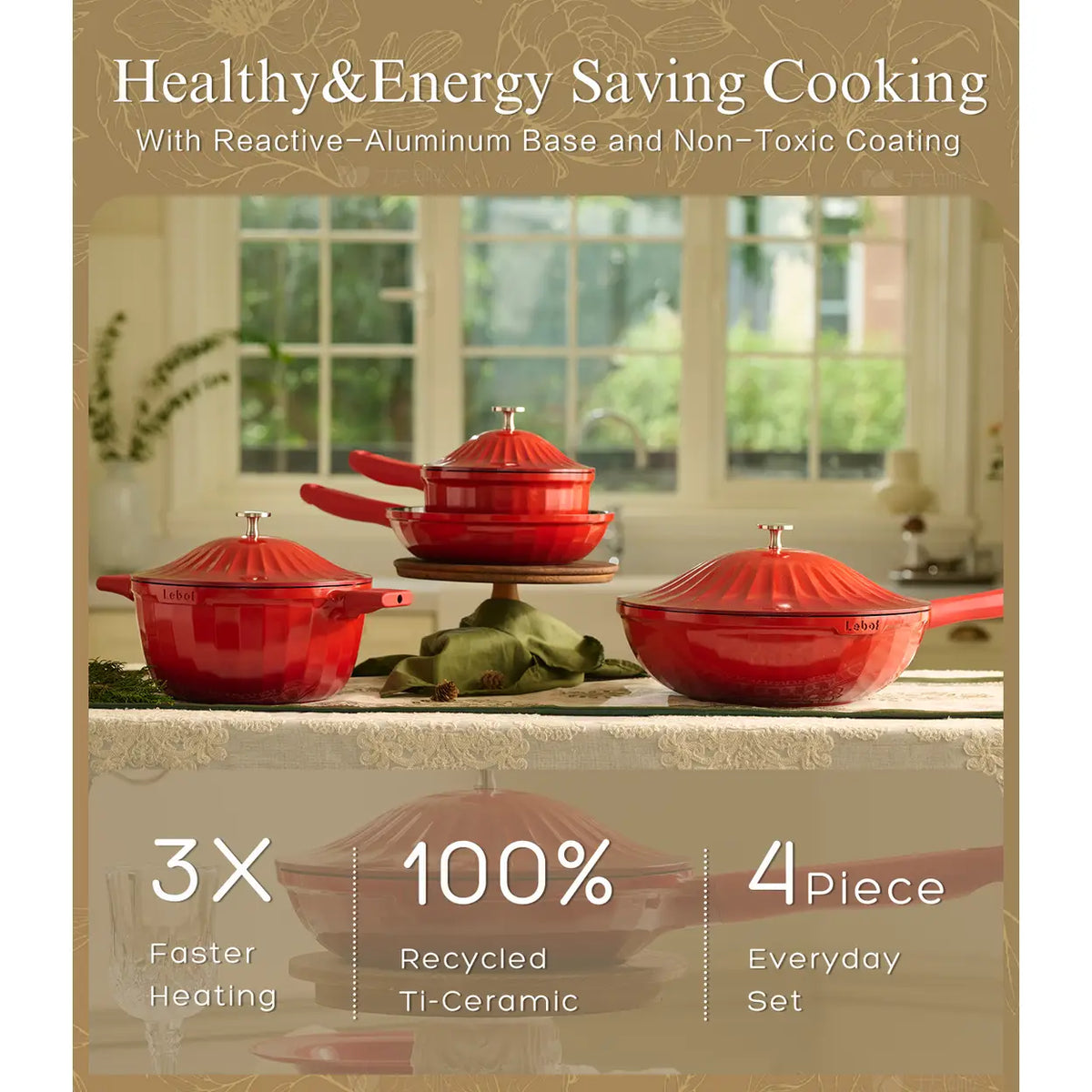 USELUCK Nonstick Ceramic Titanium Cast Aluminum Pots (Next Day Delivery)
